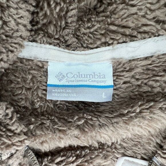 Columbia Coat Women's Size Large Brown Teddy Fleece Full Zip Hooded Jacket - Picture 9 of 11